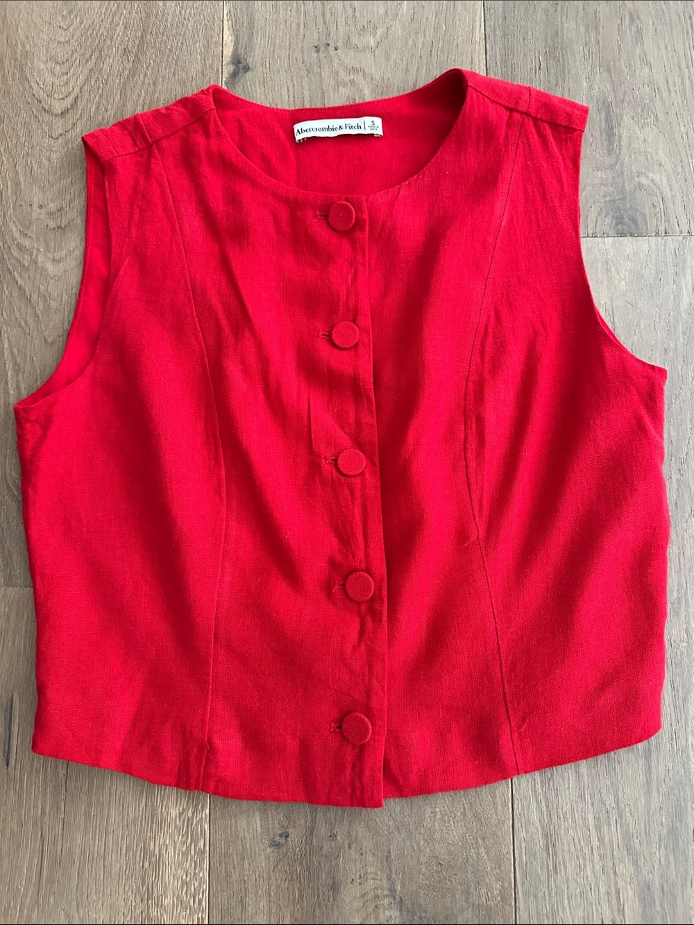 Abercrombie & Fitch Bright Red Sleeveless Button Vest